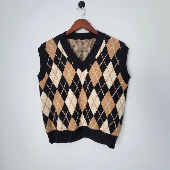 Argyle Shein Brown Vest Argyle Sweater Vest SheIn Women's V Neck